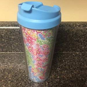 Lily Pulitzer Lover's Coral insulated coffee cup